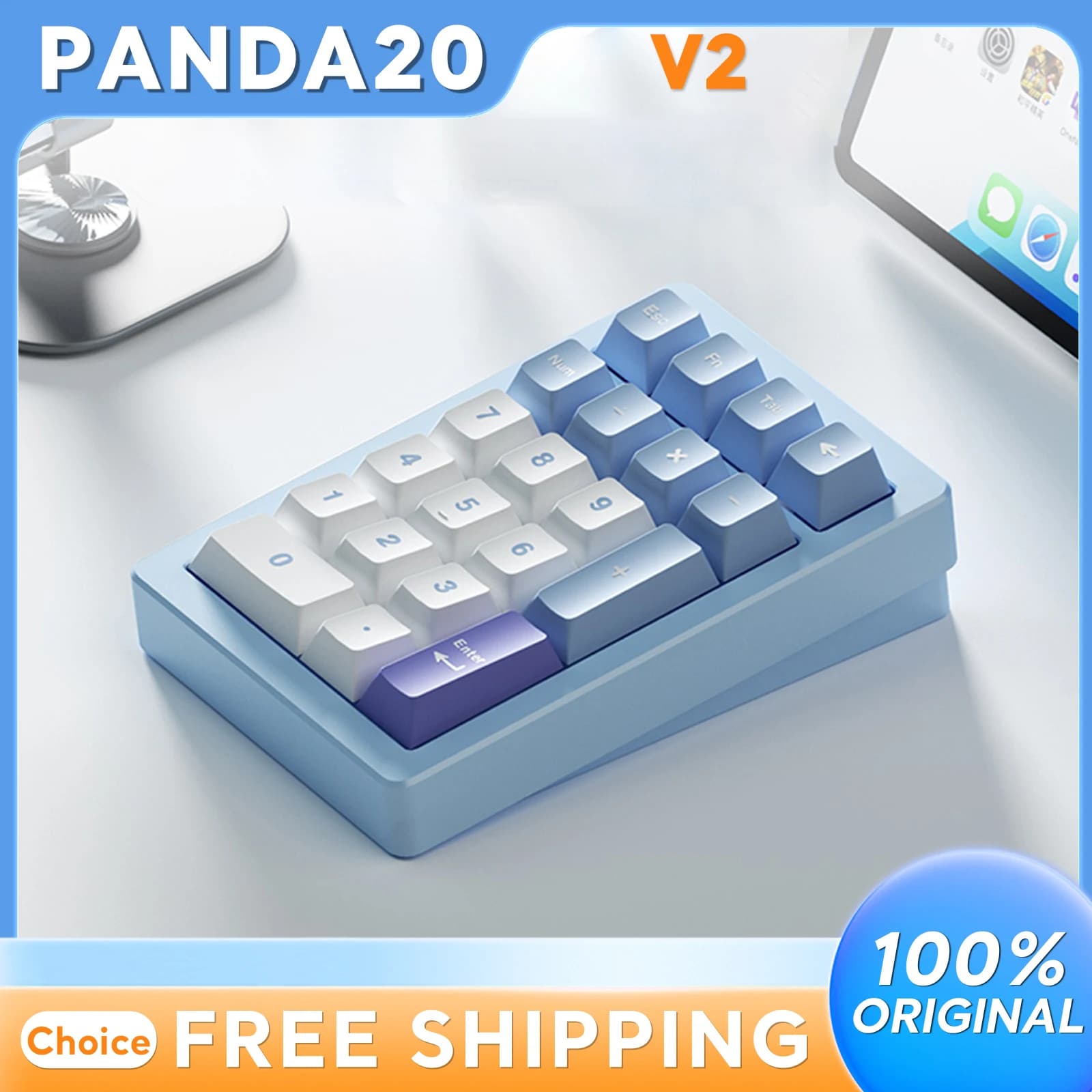 PANDA20 V2 Mini kit tastiera numerica Tastiera wireless in alluminio con RGB hot-swap trimodale per giochi meccanici personalizzati per ufficio