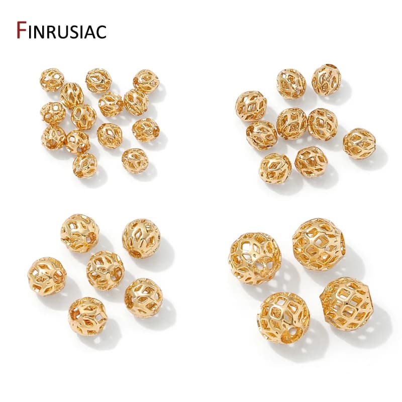Perline distanziatrici rotonde vuote placcate oro 14K da 4/5/6/8mm, perline separatori in ottone per la creazione di braccialetti fai da te, forniture per gioielli