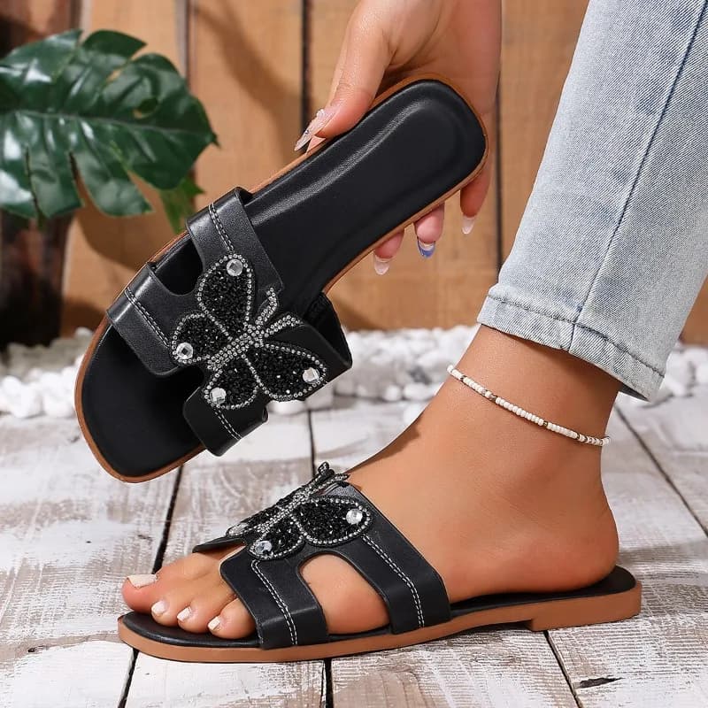 Sandali Estivi da Donna Nuova Moda Casual con Punta Aperta Decorati con Strass e Fiocco Ciabatte Leggere e Comode per Donne