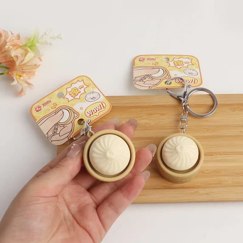 Mini Squishy Dumplings Button keychain Pendant Toys Stress Relief Fidget Toy Simulation Food Stuffed Bun Dough Toy for Kids Gift
