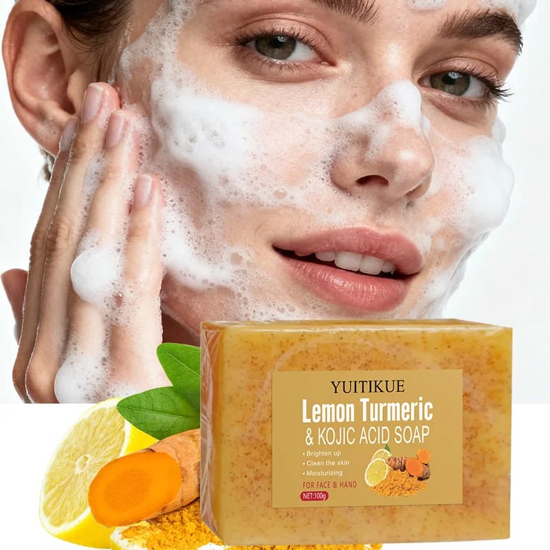 Sapone all'acido cogico al limone e curcuma 100 g - Triplo schiarente, pulizia profonda e idratante, per viso e mani, tutti i tipi di pelle