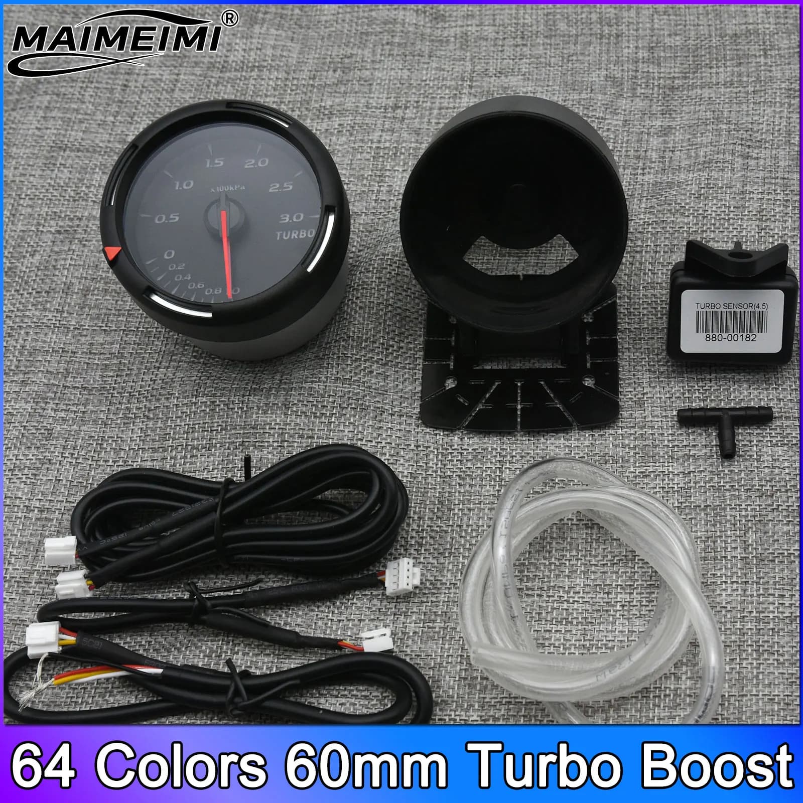 Manometro Turbo Boost 64 Colori 60mm, Tachimetro, Voltmetro, Indicatore Temperatura Acqua, Temperatura Olio, Pressione Olio, RPM, Vuoto, Misuratore Auto