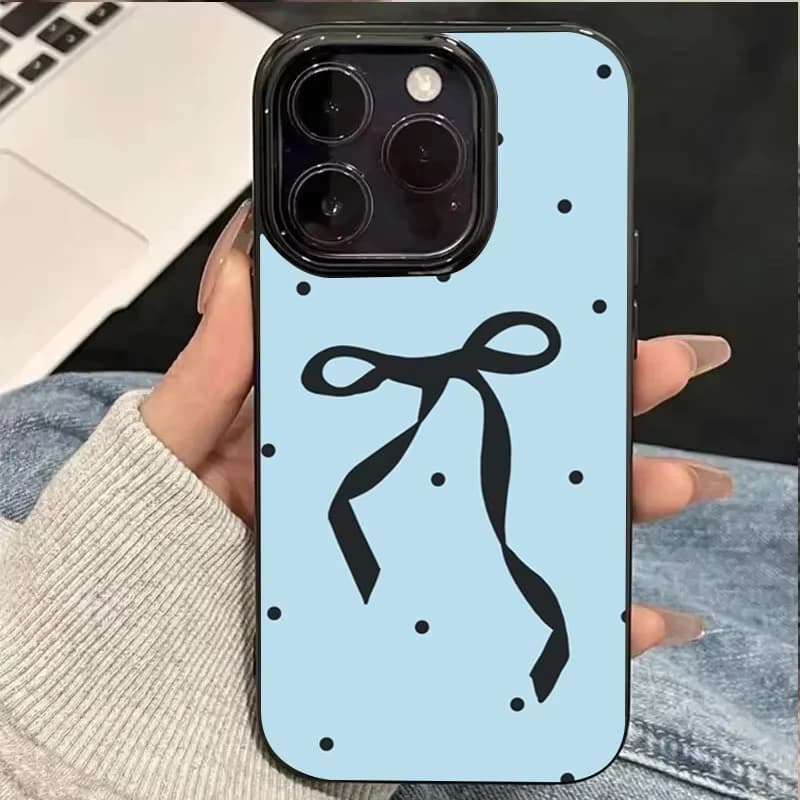 Custodia per telefono con motivo a pois blu e fiocco, simpatica, antiurto in silicone per iPhone 17 Air 16 Pro Max 15 14 Plus 13 12 11