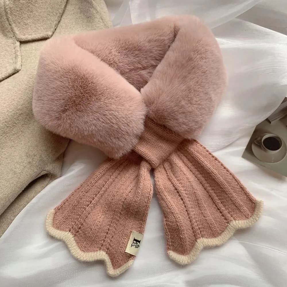 Women's winter scarf in thick wool plush knitted fur neck crossed collar from outdoor cycling protects the cervical spine warm scarf neck