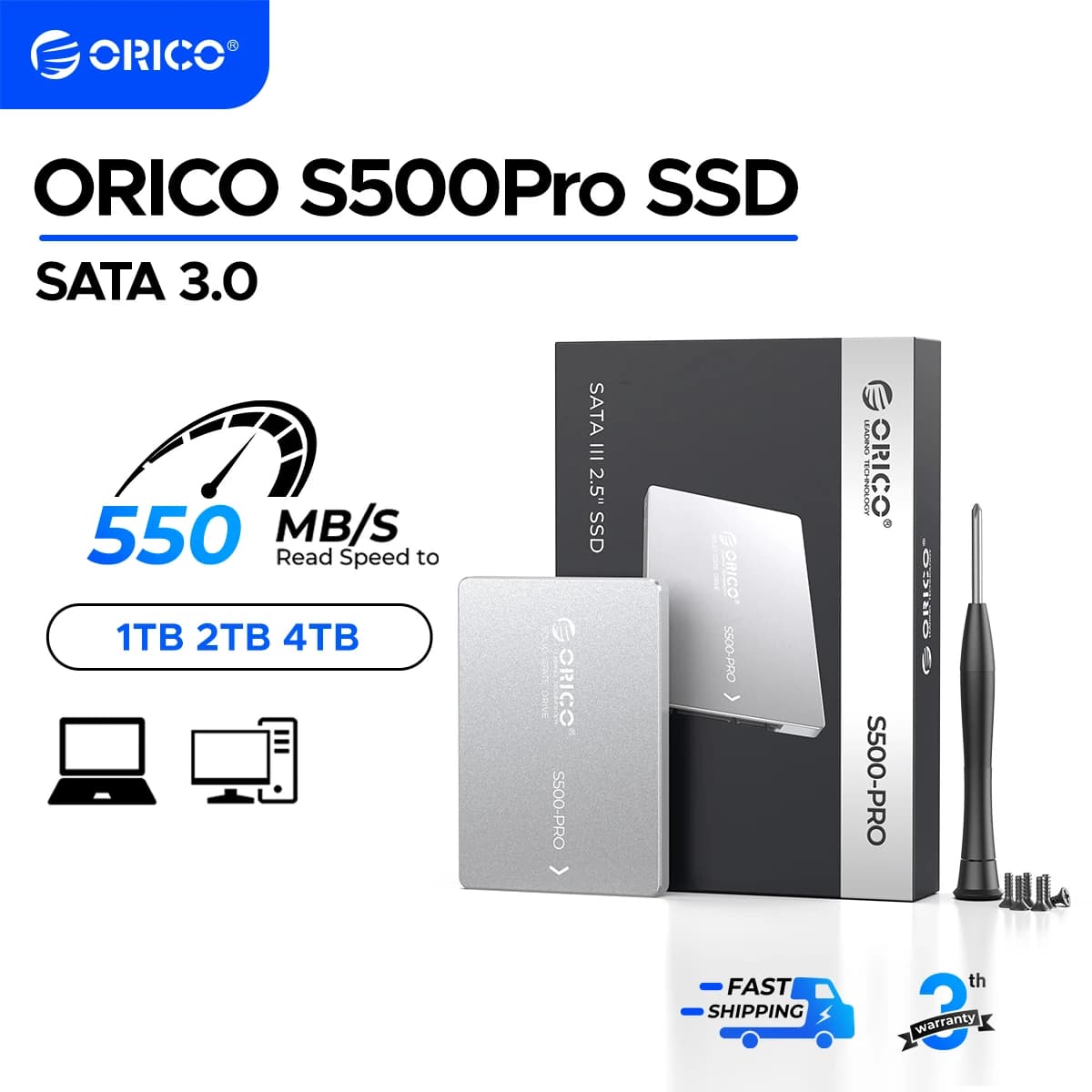 ORICO SATA III SSD Unità a stato solido interna da 2,5" NAND in alluminio da 1 TB 4 TB FINO a 550 MB/s per l'aggiornamento di PC desktop portatili S500PRO