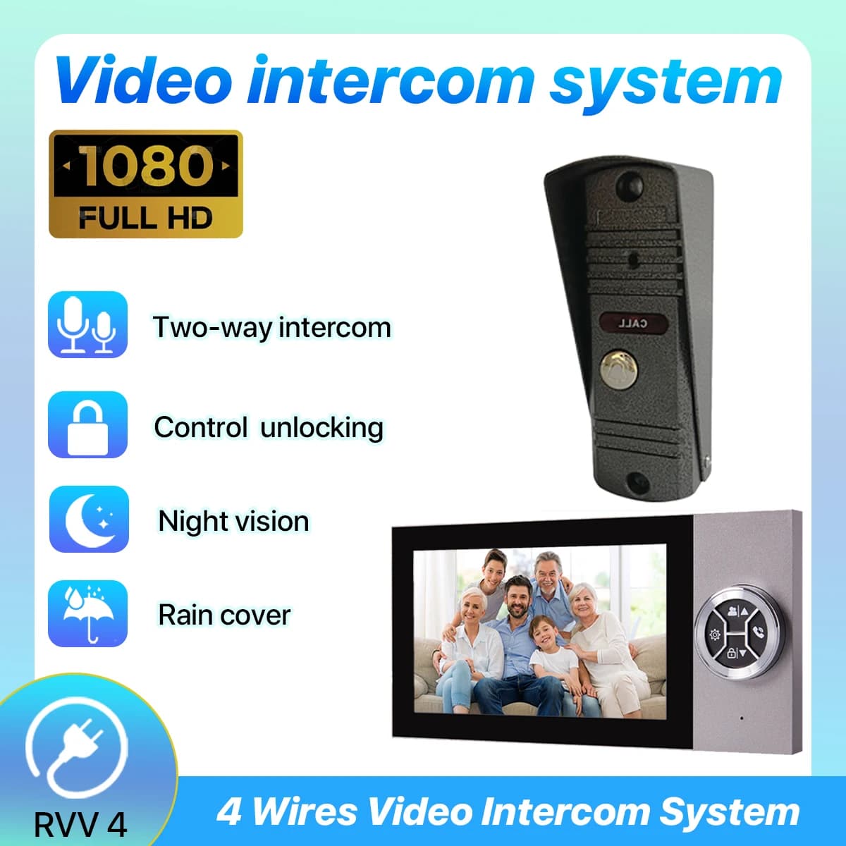 1080P AHD Video Intercom Doorbell 7-Inch HD Monitor Night Vision Wired Home Security Interphone for Villa Apartment