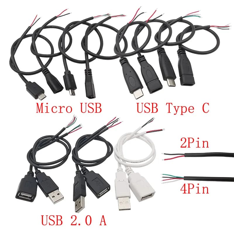 1 pcs Micro USB/Type C/USB 2.0 A Male Female Connector Cable Plug USB 2/4 Spilles FAI DA TE Charging Data Extension Cables