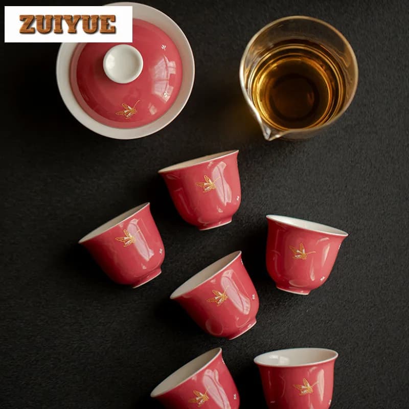 Gold Stamp Butterfly Rouge Red Tea Set Complete Set Boutique Tea Ceremony Set Tea Maker Teapot And Tea Cup Set Cha Ornaments