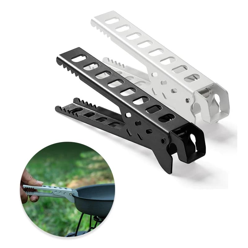 Camping pot clamp, kitchen pliers for pans, grill pliers, heat-resistant aluminum alloy pan clamp, for outdoors, kitchen.