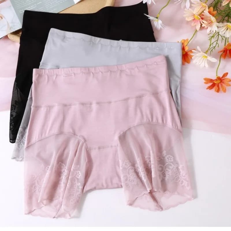 Pantaloncini estivi anti-peek Mutandine a vita alta con top in pizzo Nessun sudore Shapewear per biancheria intima da 100 kg Slip da donna con tecnologia antiscivolo