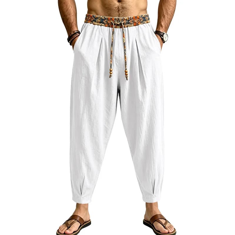 Summer Print Elastic Waist Harem Pants Men Patchwork Ankle-Length Pants Male Daily Lightweight Beach Breathable Casual Trousers