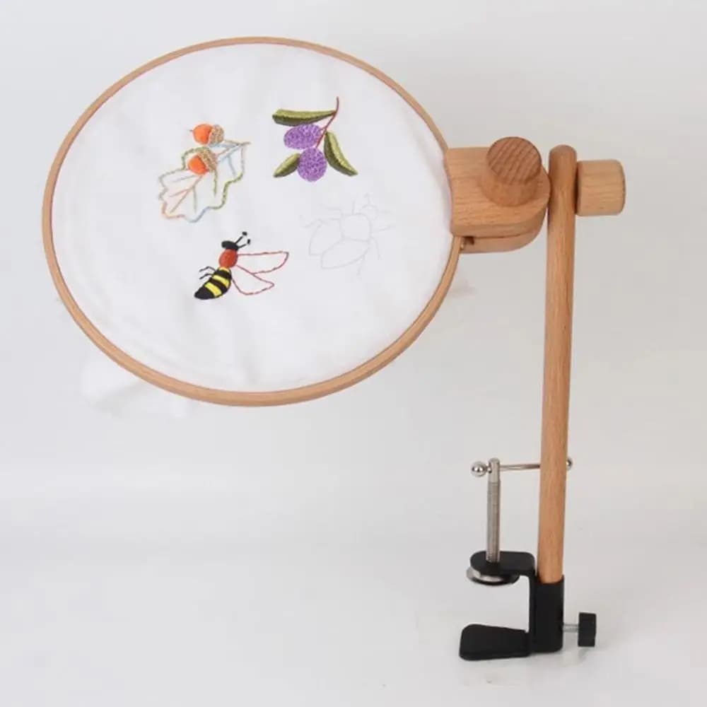 Supporto per telaio da ricamo in legno di faggio con rotazione a 360 gradi, morsetto regolabile, porta telaio da ricamo in legno per fai da te e punto croce