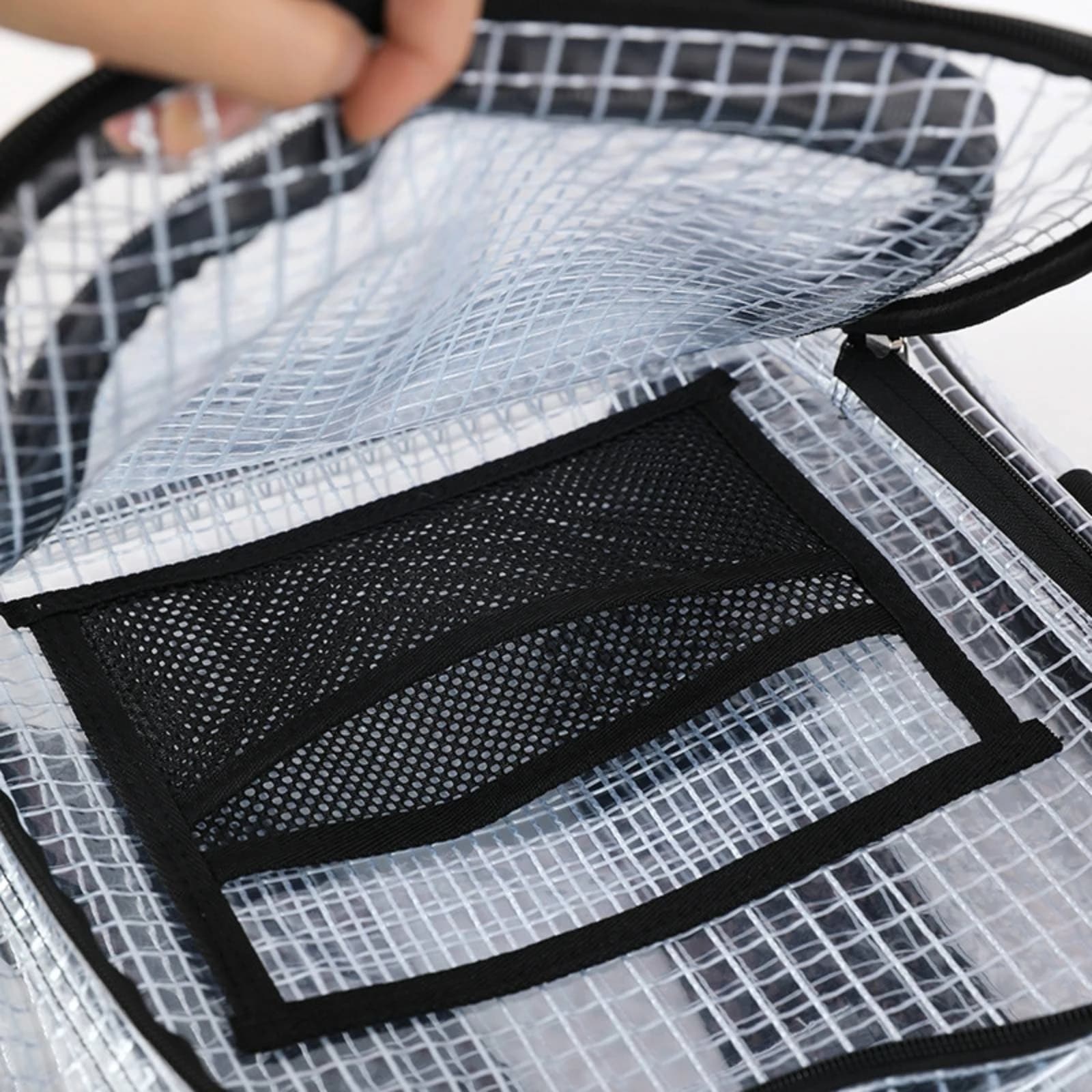 Grid PVC Backpack Front Zip Pocket Transparent Backpack Transparent Bag Top Handle School Gear Large Capacity