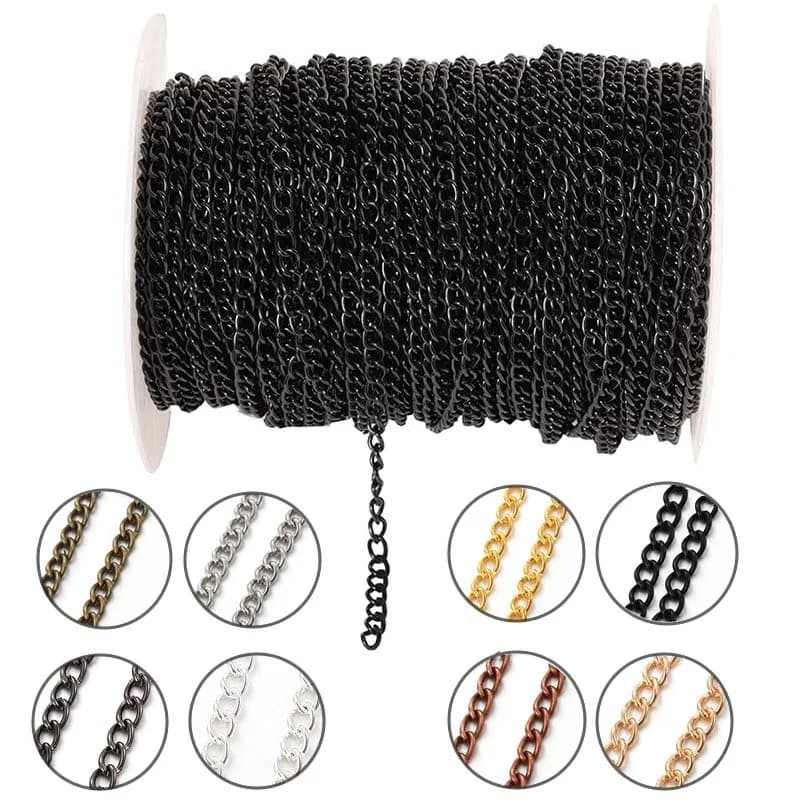 Catena Piatta Ovale in Metallo da 2 Metri, 2.5/3.5/4.5mm, per Creazione di Collane, Bracciali, Catene per Corpo e Accessori per Gioielli Fai-da-Te