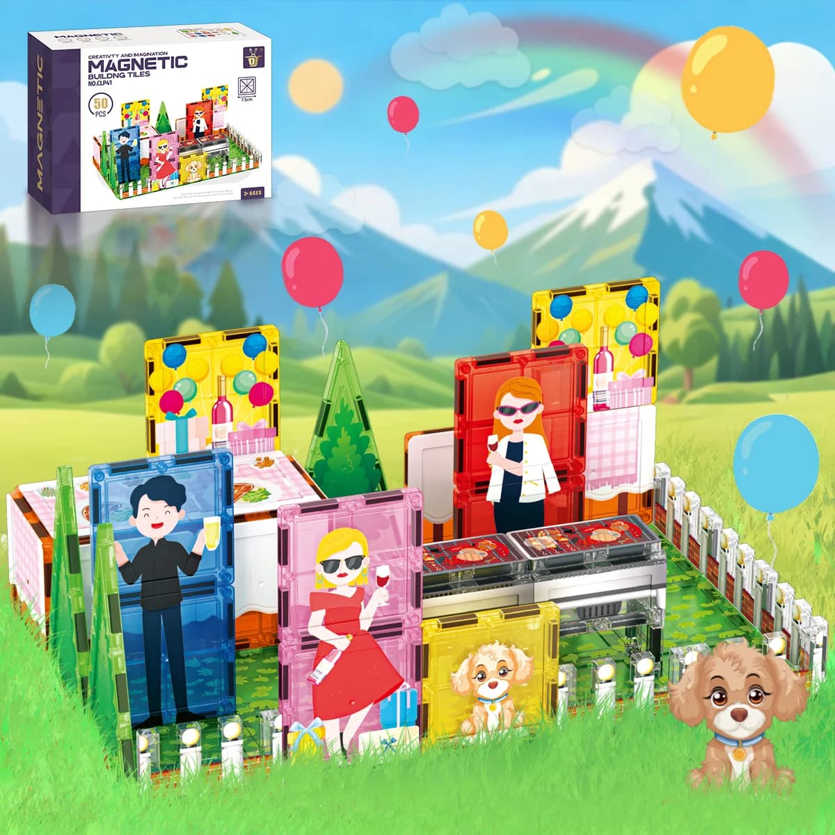 Social Party Scene Magnetic Tiles 3D Magnetic Building Blocks Construction Montessori STEM Educational Toys Kids Boys Girls Gift