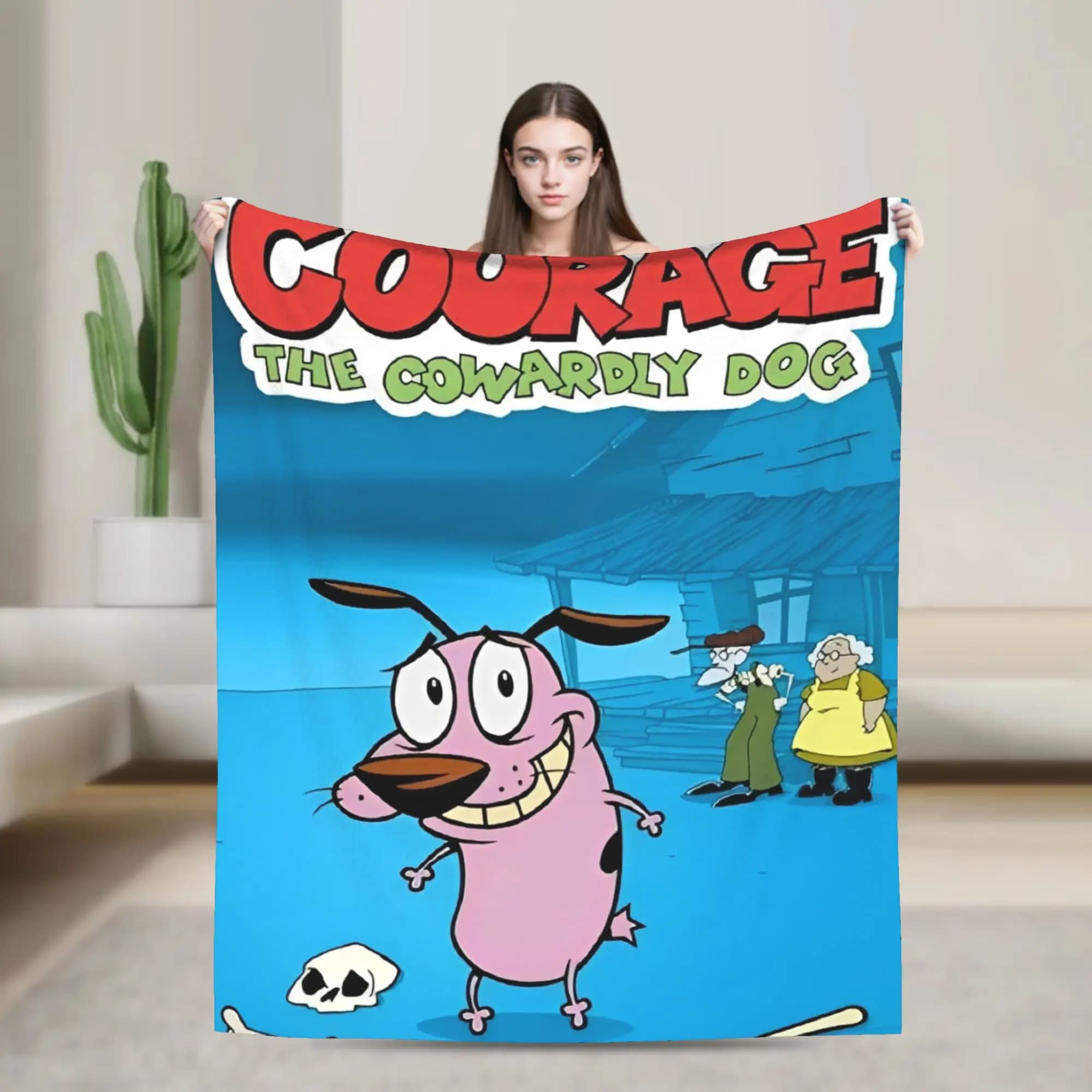 Super Warm Blanket Picnic Courage Cowardlys Dog Throw Blanket Flannel Bedspread For Outdoor Funny Sofa Bed Cover