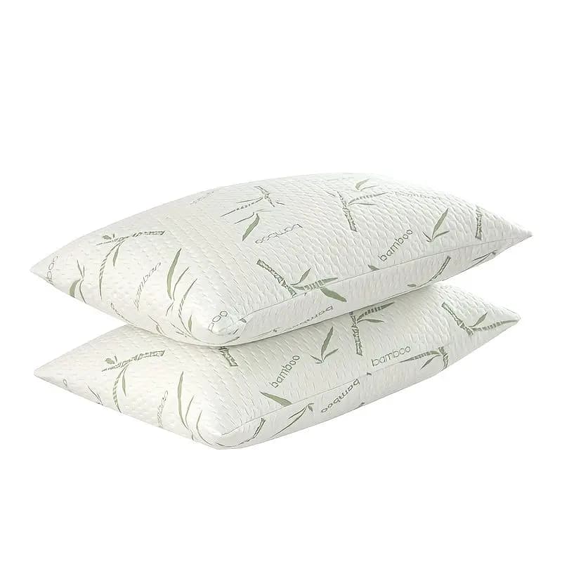 2-Pack Bamboo Fiber Cooling Pillows – Soft, Breathable Support for Back, Stomach & Side Sleepers | Machine-Washable Cover Included