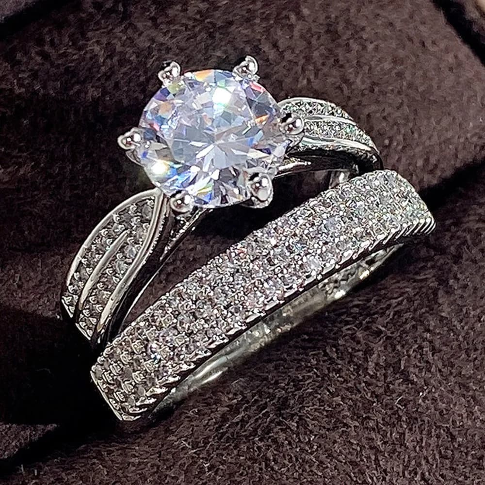 Set di anelli nuziali con zirconi, set da 2 pezzi, anello con diamante naturale per coppia, anello scintillante argentato, regalo di compleanno e di San Valentino