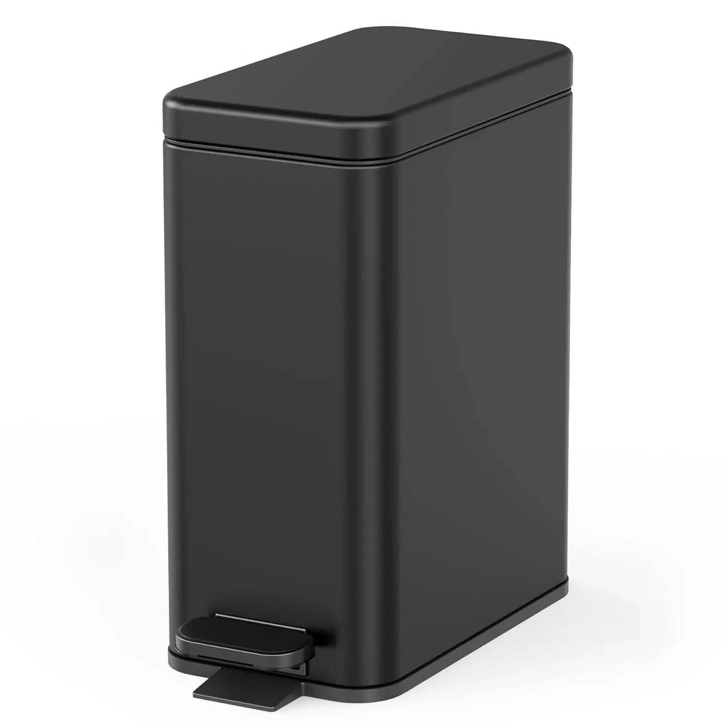 Small Bathroom Trash Can with Lid, 2.6 Gallon Soft Close Stainless Steel Step Pedal Waste Basket for Bedroom Laundry Room Office
