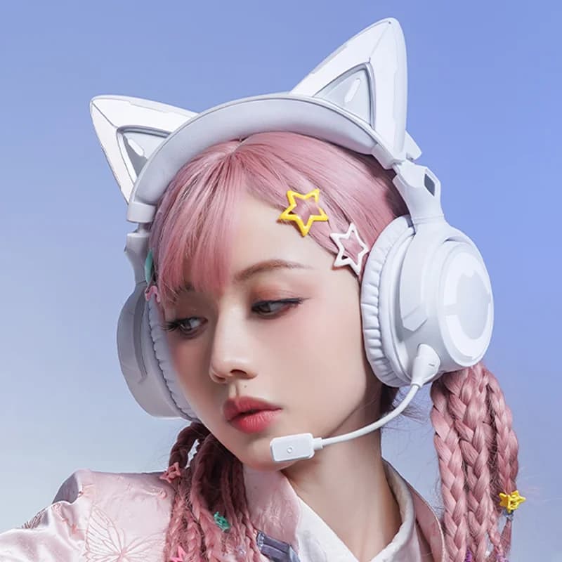 Wireless YOWU 4GS 2.4G Connect Bluetooth 5.1 RGB Cat Ear headwear game Esports Computer girl with high beauty headset