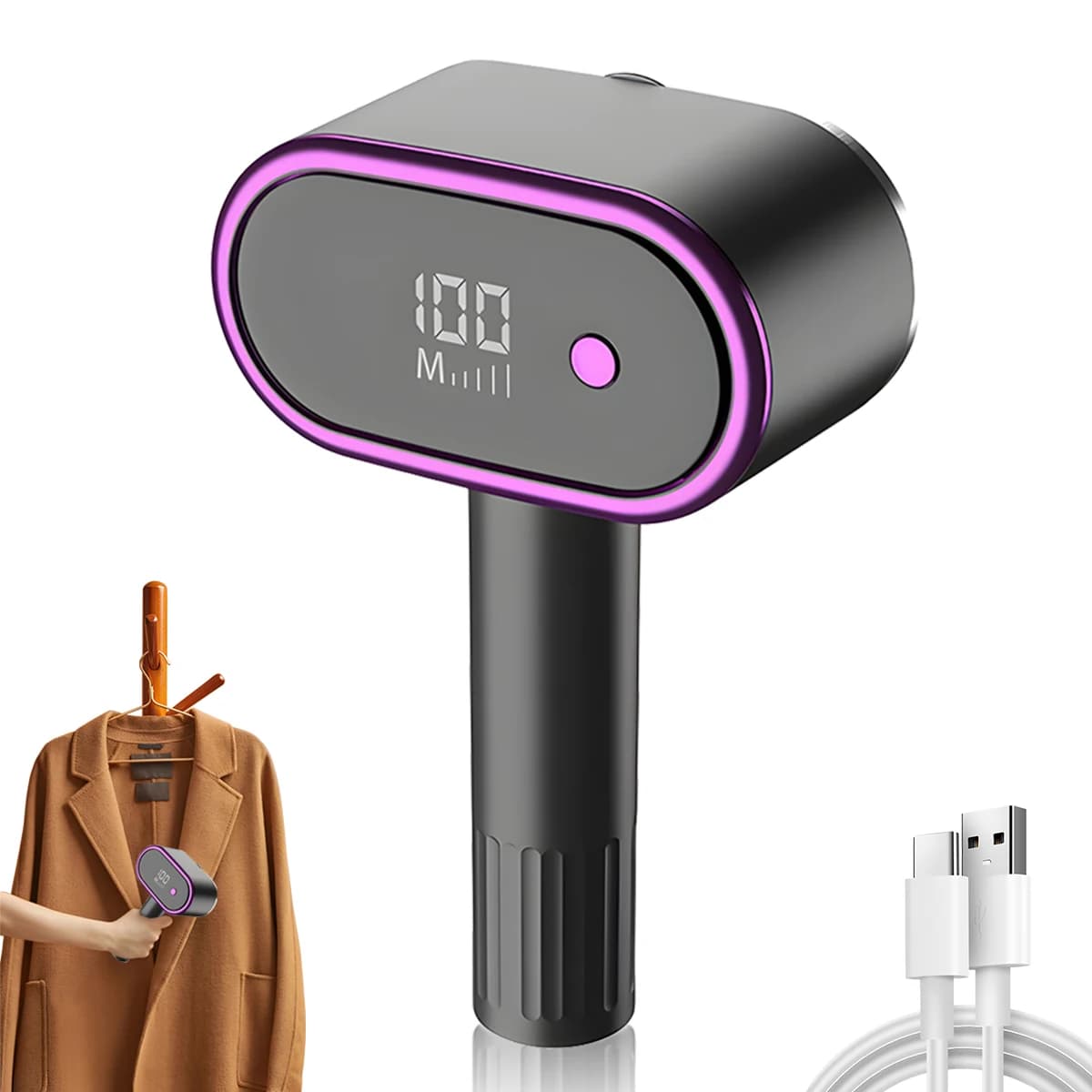 Portable Electric Clothes Shaver with Dual Head 5-Speed Digital Display 800mAh Rechargeable Fabric Lint Remover