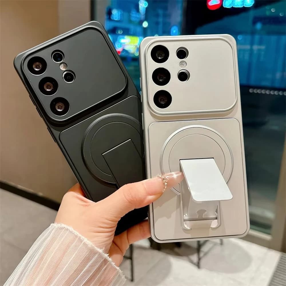 Luxury Plating Metallic Color Phone Case For Samsung S26 S25 Ultra Edge S24 S23 FE S22 S21 Plus Magnetic Stand Protection Cover