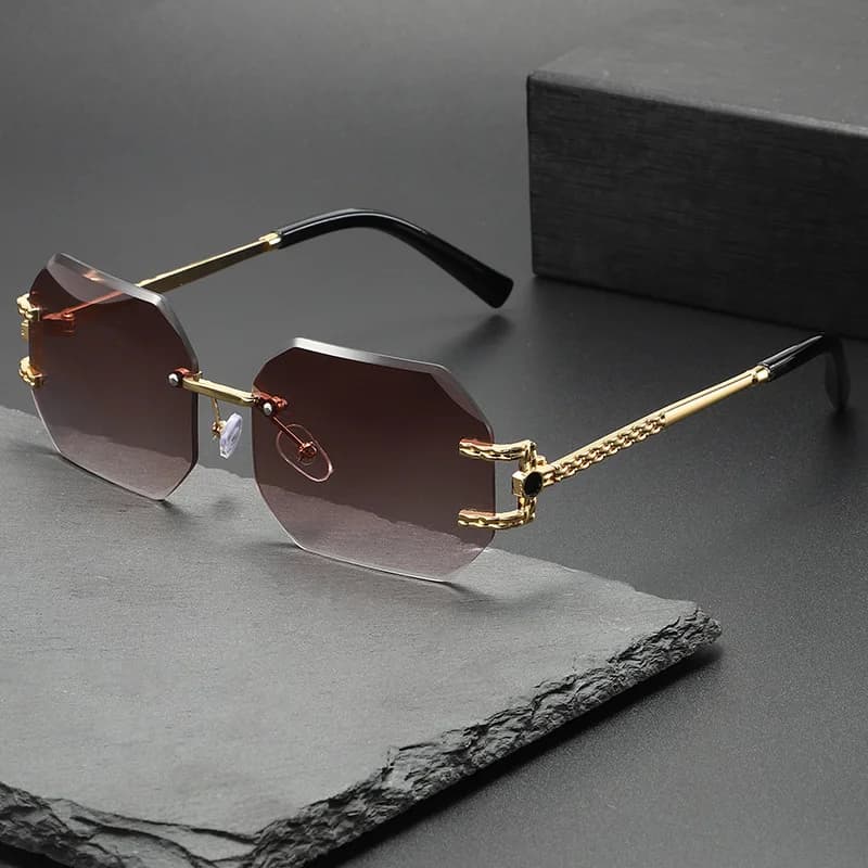 Unisex Small Rectangle Rimless Vintage Sunglasses 2026 UV400 Gradient Anti Glare Trendy Shades Lightweight For Party Daily Outdoor Wear