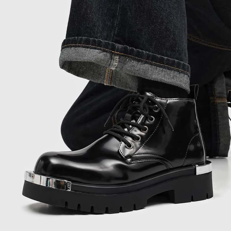 Stivali da uomo in stile britannico, casual, hip hop, rock, con plateau, neri, alla moda, in pelle verniciata, stivali da cowboy alla caviglia, primavera autunno, botas uomo