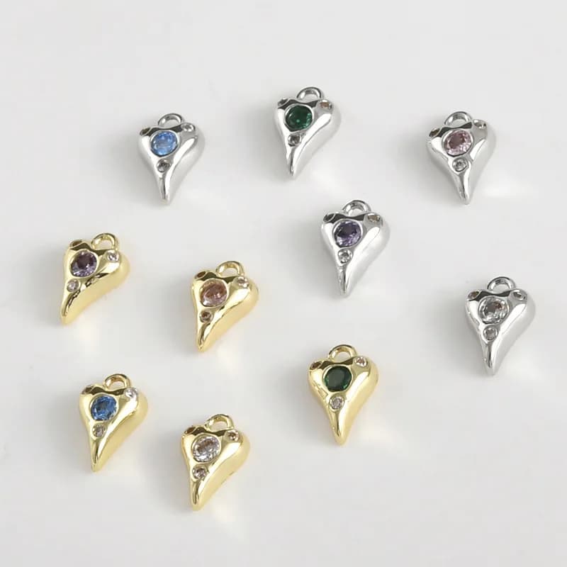Ciondolo Mini a Forma di Cuore Appuntito con Strass, Colore Oro 14k, Materiale per Accessori Fai-da-Te per Bracciali, Collane e Orecchini