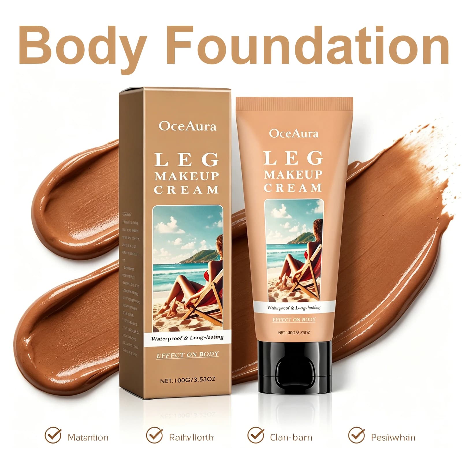 Fondotinta Corpo Effetto Abbronzante per Gambe, Impermeabile a Lunga Durata, Uniforma il Tono della Pelle con Spugnetta, Copre le Imperfezioni, Crema Abbronzante