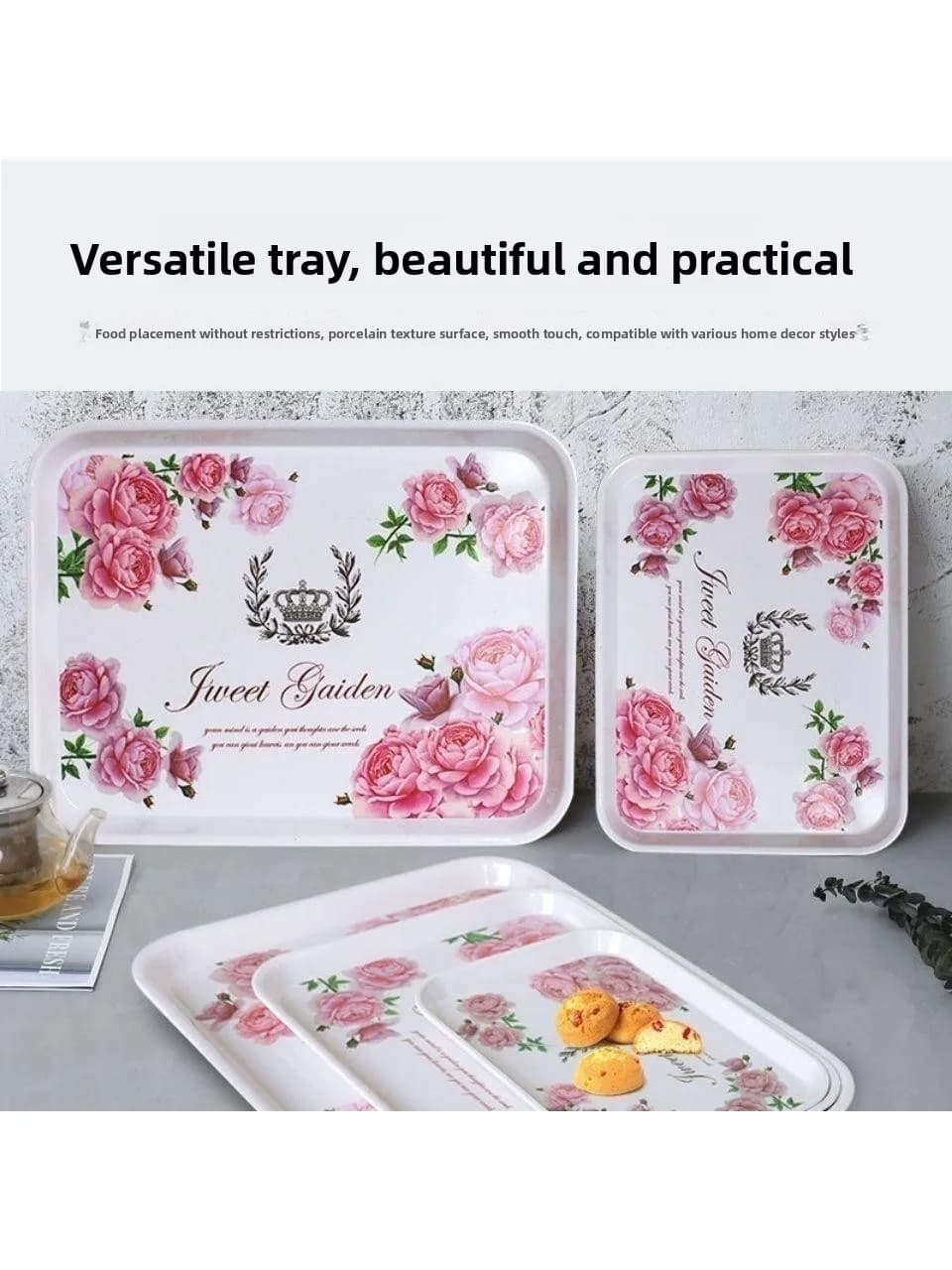 European Style Melamine Thickened Ceramic Simulation Water Cup Pot Tray Rectangular Storage Tray Bright Color Tea Tray Dining...