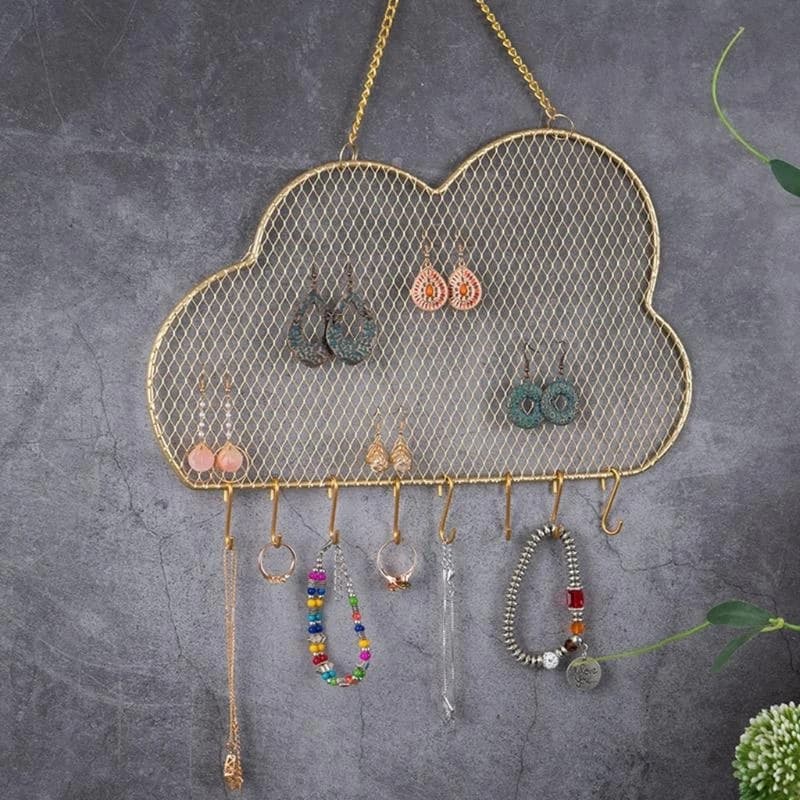 91AC Wall Earring Storage Rack Decorative Cloud-shaped Necklaces Storage Rack