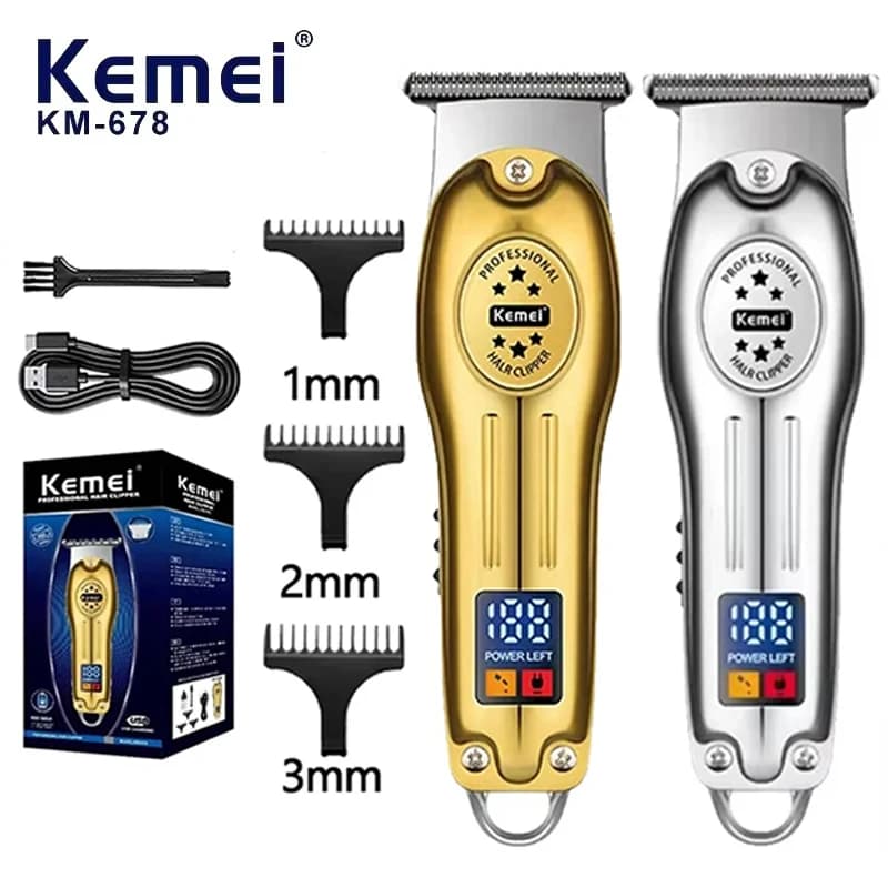 Kemei KM-678 Tagliacapelli Portatile Professionale in Metallo con Display LCD, Trimmer Elettrico Ricaricabile