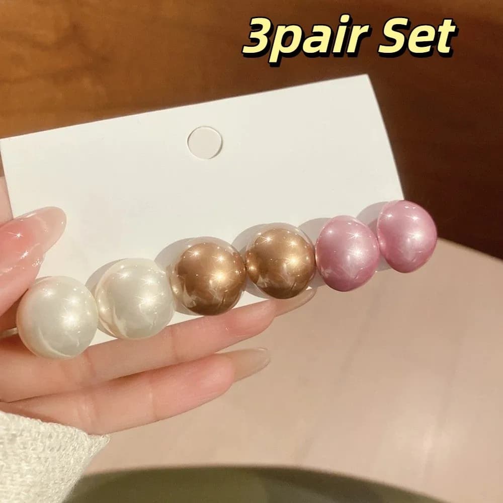 3/6pair Lightweight Imitation Pearl Earrings Different Sizes Champagne Pearl Pearl Stud Earrings Simple Elegance Fashion Jewelry