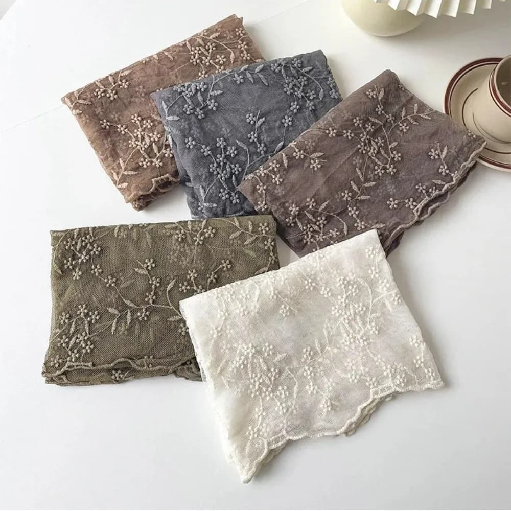Versatile retro women's lace scarf Korean version of long neck protection literary scarf Women's scarf with embroidered flowers
