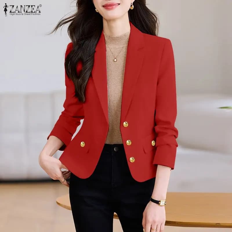 Blazer sottile da donna primavera estate con collo a revers, maniche lunghe, abbottonatura, tinta unita, giacche eleganti casual ZANZEA per l'ufficio