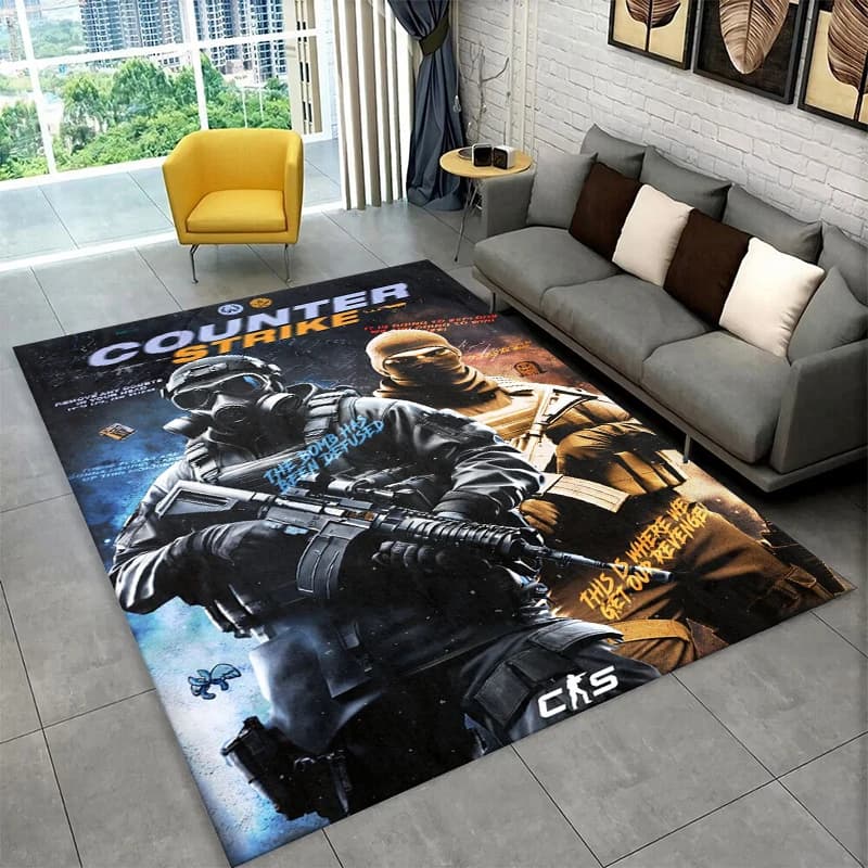 Counter Strike CS GO Game Gamer Carpet Rug for Bedroom Living Room Sofa Playroom Doormat Home Decor,Kid play Area Rug Non-slip
