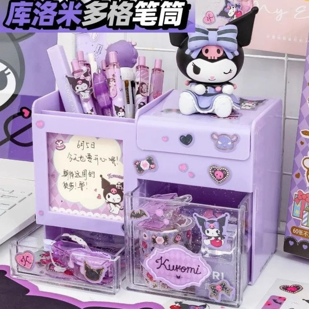 Scatola portaoggetti da scrivania Sanrio Kuromi Cinnamoroll con scomparti a griglia, organizer per cancelleria fai-da-te per studenti e dormitori