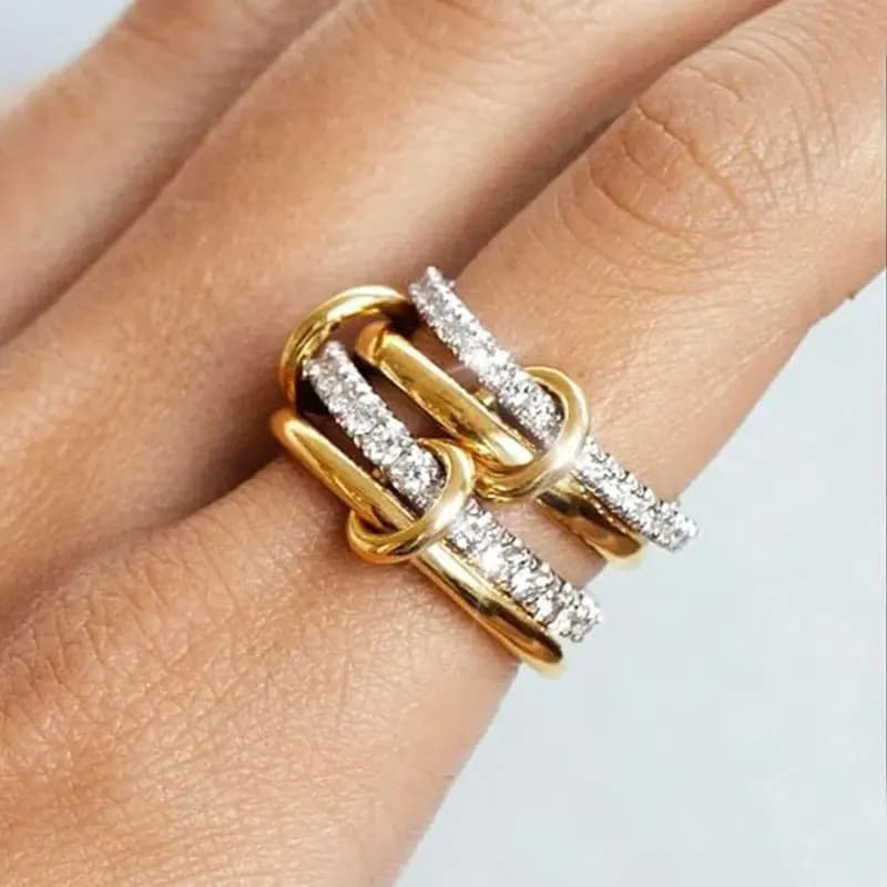 Anello in rame bicolore a quattro anelli, ipoallergenico, stile Ins, accessorio impilabile, adatto per gioielli da donna giovane