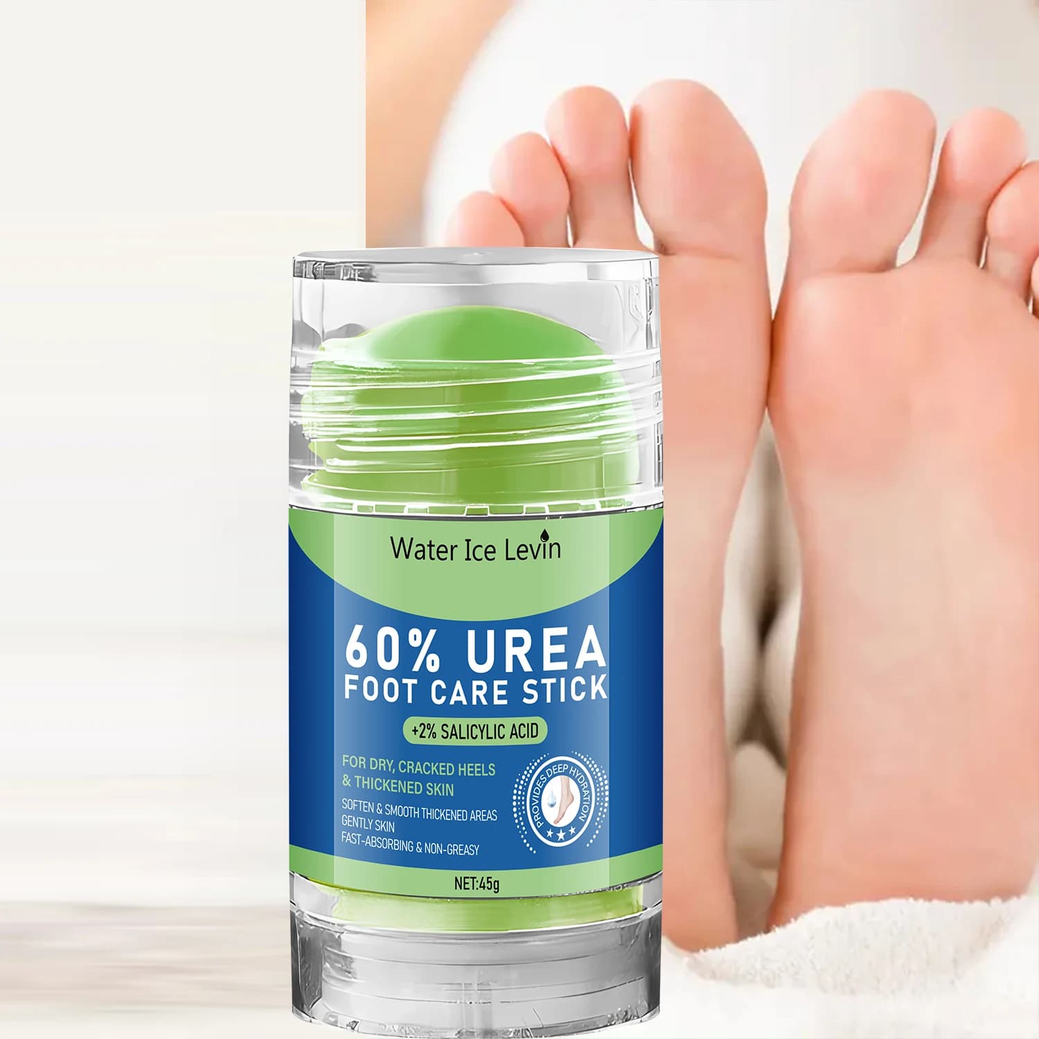 Stick per la cura dei piedi per talloni secchi e screpolati, formula rassodante e levigante con acido salicilico e urea, assorbimento rapido, non grasso
