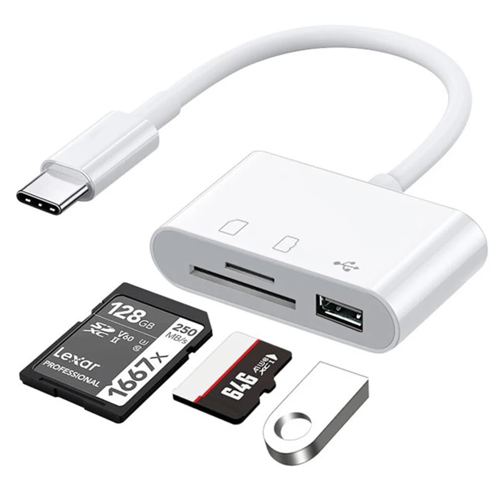 HUB USB 3 in 1 Type C Multiport with TF CF SD memory card reader, USB converter for phone, Macbook, Huawei, Samsung, OPPO