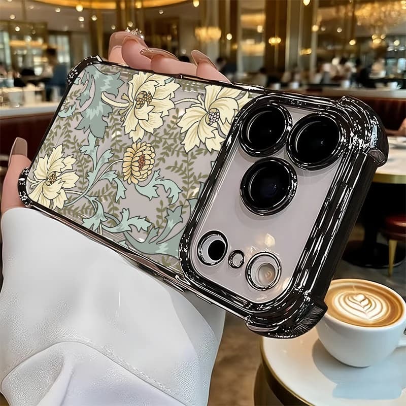 Custodia Trasparente con Stampa Floreale Vintage Antiurto in Silicone per iPhone 17 Pro Max 15 Plus 17 Air 17E 16E 16