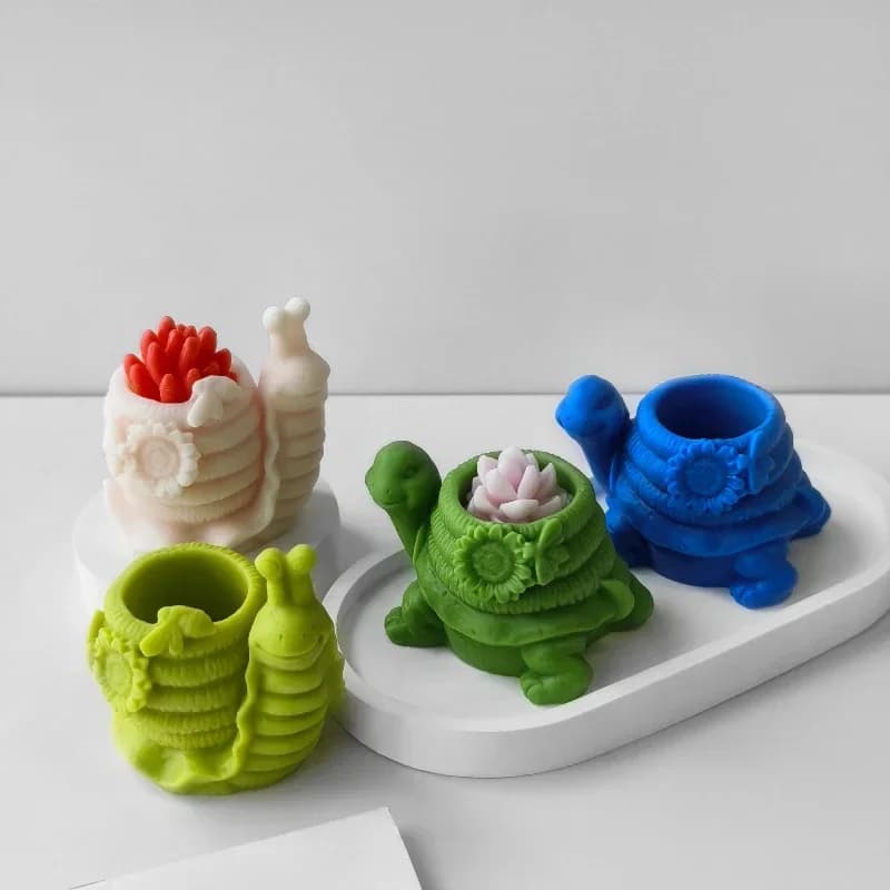 Turtle Snail Candlestick Silicone Mold DIY Succulent Potted Planter Vase Candle Holder Mould Plaster Resin Molds Home Decor