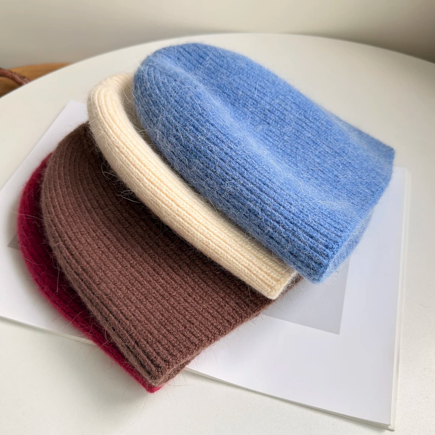 Cappelli invernali in pelliccia di coniglio Donna Uomo Berretto lavorato a maglia Tinta unita Mantieni caldo Berretto largo casual stile coreano Foderato in morbida pelliccia Nuovo