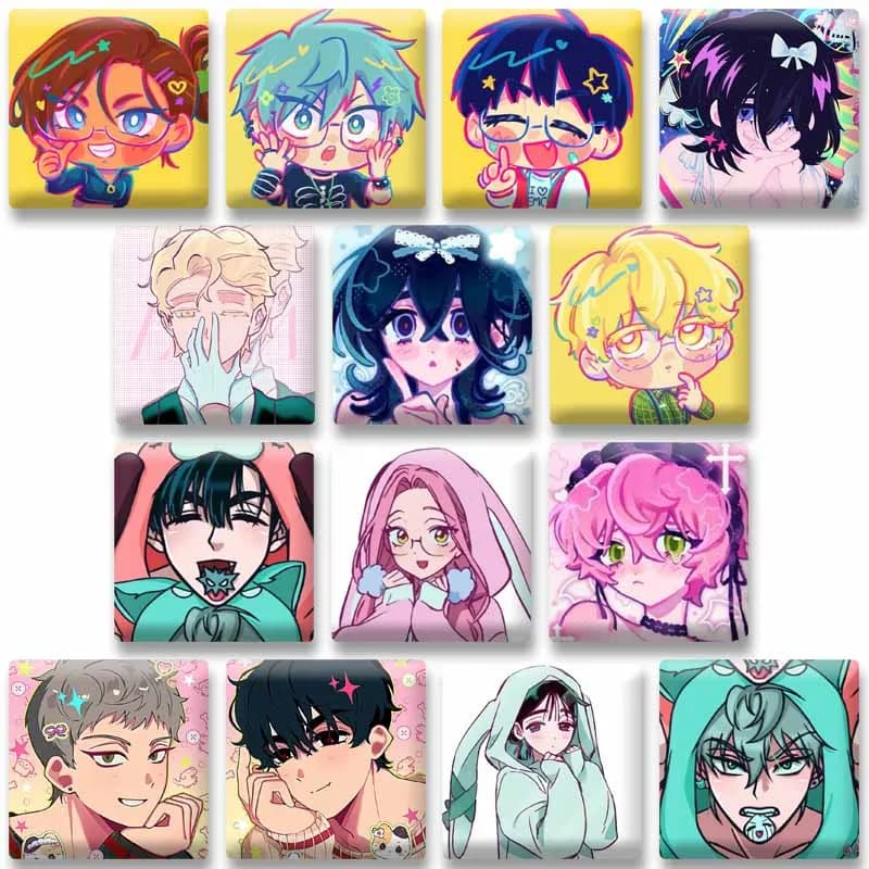 Kpop Anime Alien Stage Snap-in Spille Cartoon Ruolo Mizi Luka Spille quadrate per borsa Giacca Gioielli carini Distintivi Accessori Regali