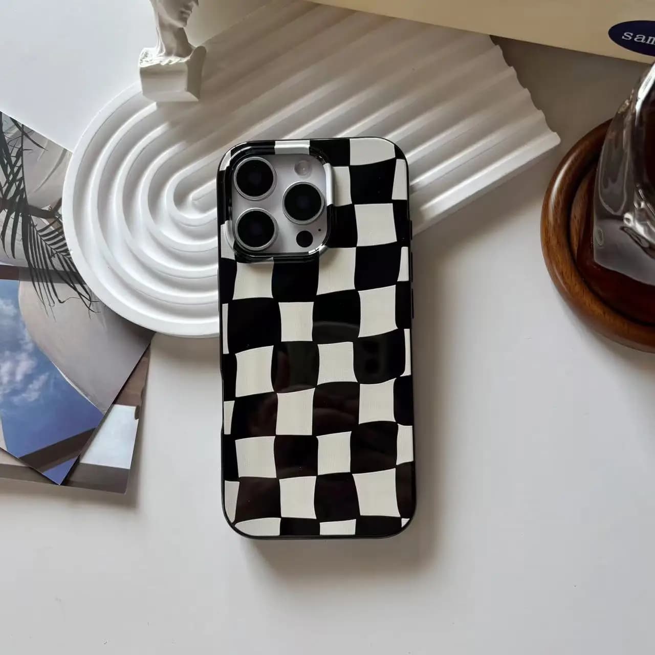Stylish Classic Checkerboard Black White Plaid Pattern Soft Protective Phone Case for iPhone 12 13 14 15 16 17 Pro Max Air