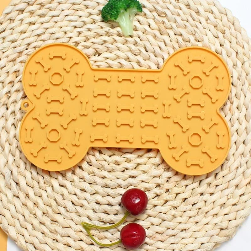 Bone Grid Silicone Dog Lick Mat, Slow Feeder Lick Pad for Dogs & Cats, Anti-Slip Distraction Feeding Mat for Bathing Grooming Training, Food Grade Silicone Lick Plate