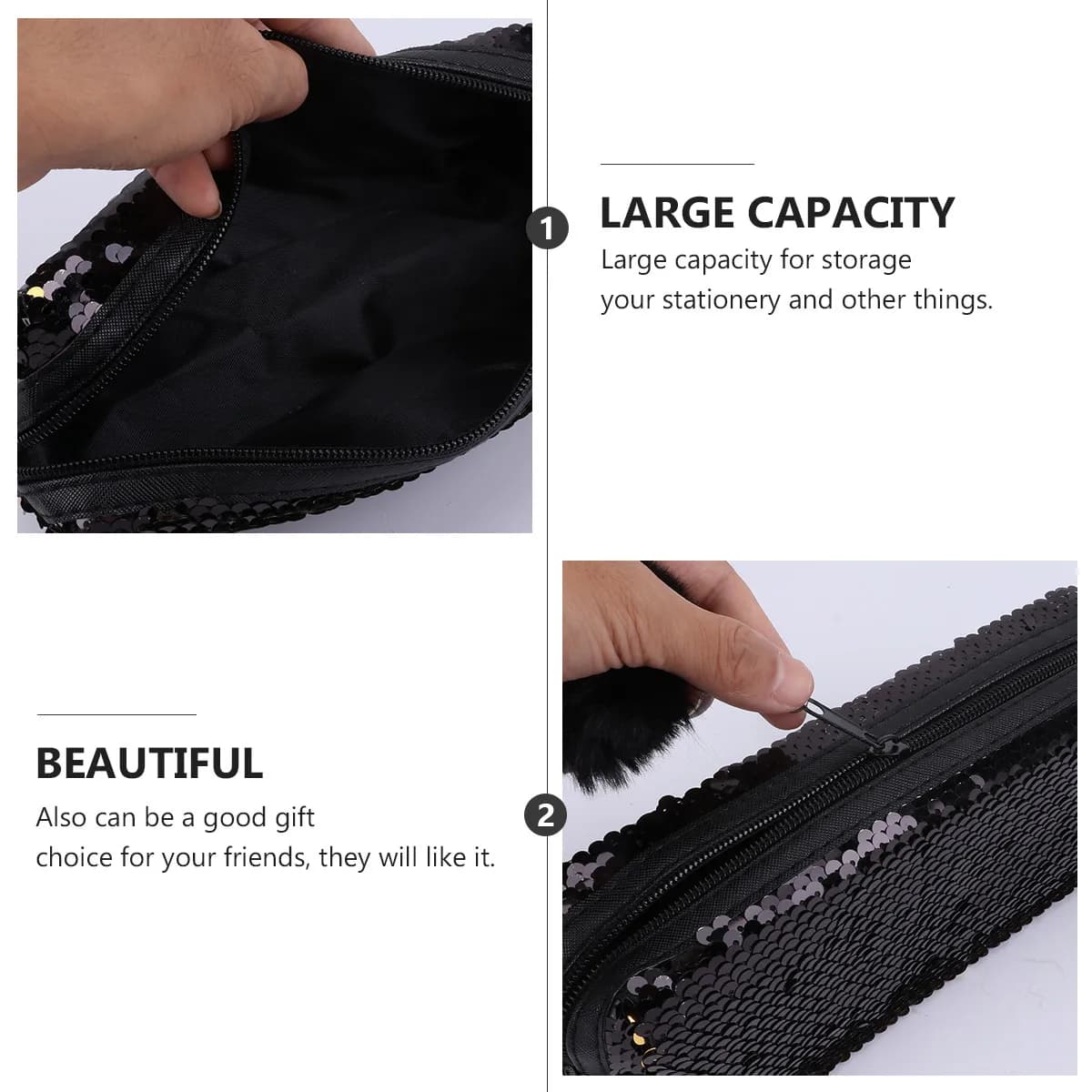 1 Pezzo Astuccio con Paillettes Stile Sirena, Grande Capacità, Portaoggetti per Cancelleria, Borsa con Cerniera Glitterata, Pochette Multifunzione, Regalo