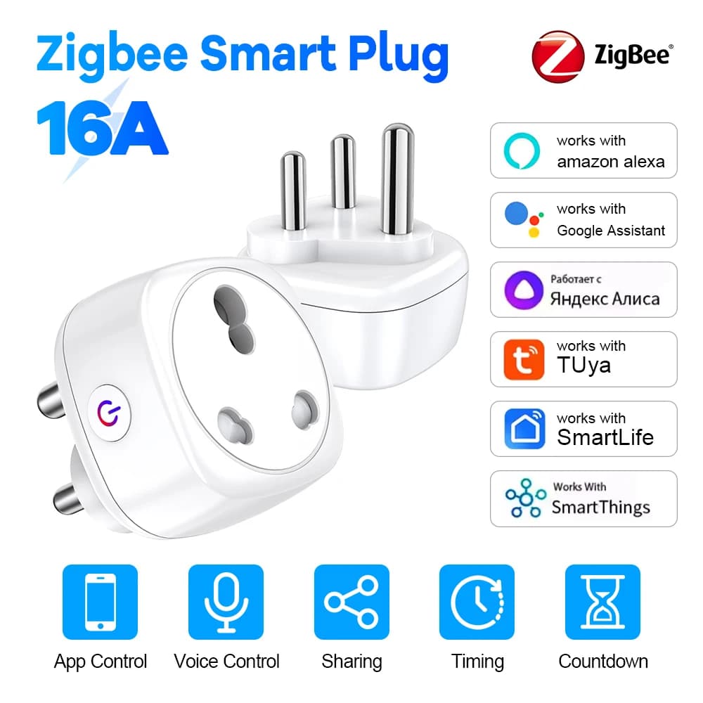 Tuya South Africa Spina 16A/20A Zigbee Smart Plug with Remote Control Timer Power Monitor Group Voice for Alexa Google Assistant