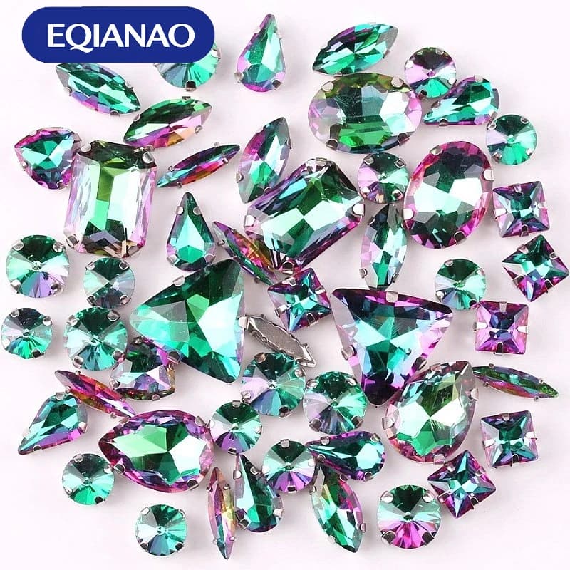 EQIANAO 50 Pezzi di Strass in Cristallo AB di Forme Miste, Pietre in Vetro da Cucire con Base a Griffe, Applicazioni per Abiti da Sposa, Borse e Progetti Fai-da-Te